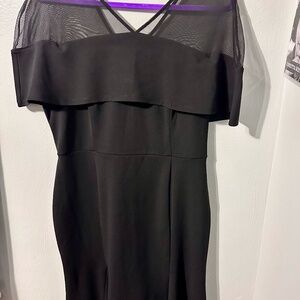 Black Mesh Detail Cocktail Dress | Sheer Neckline | Elegant Evening Style